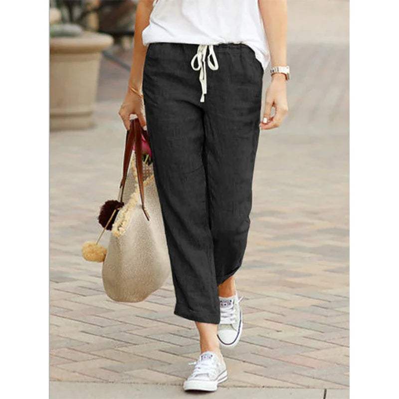 Pantalón mujer casual corte cropped tela transpirable y fresca