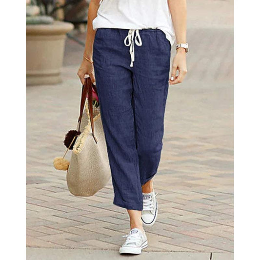 Pantalón mujer casual corte cropped tela transpirable y fresca