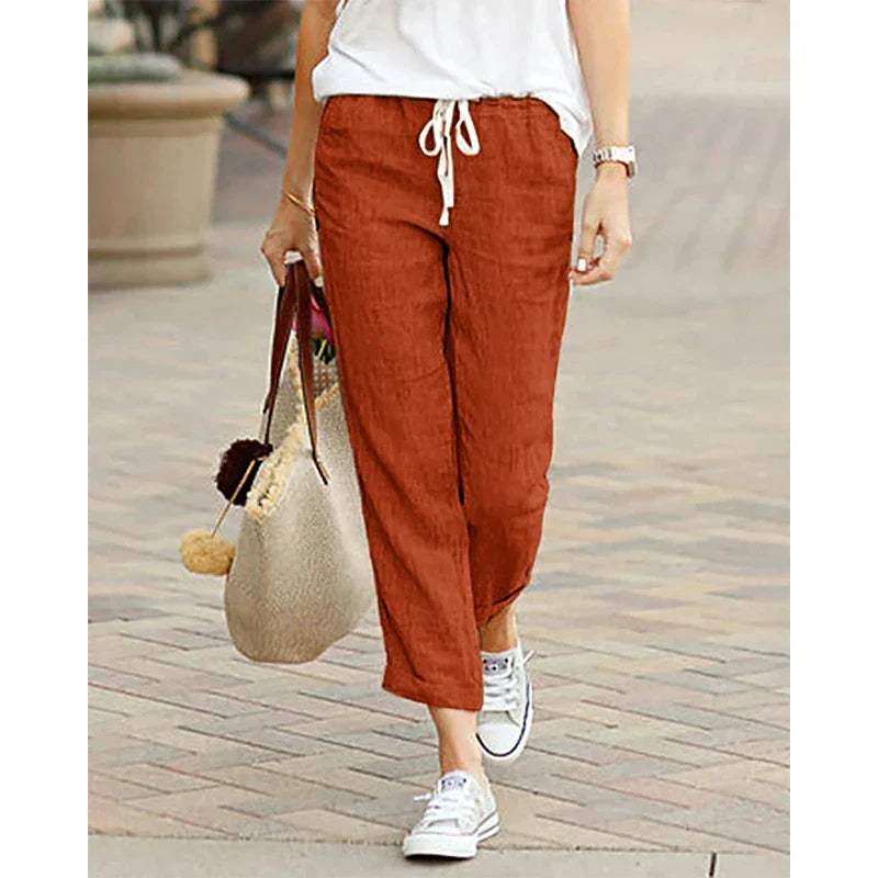 Pantalón mujer casual corte cropped tela transpirable y fresca