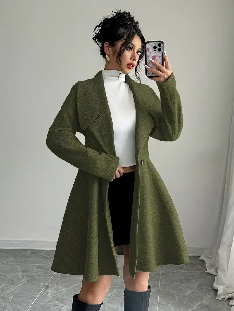 Elegante abrigo cruzado para mujer - cuello alto, mangas largas