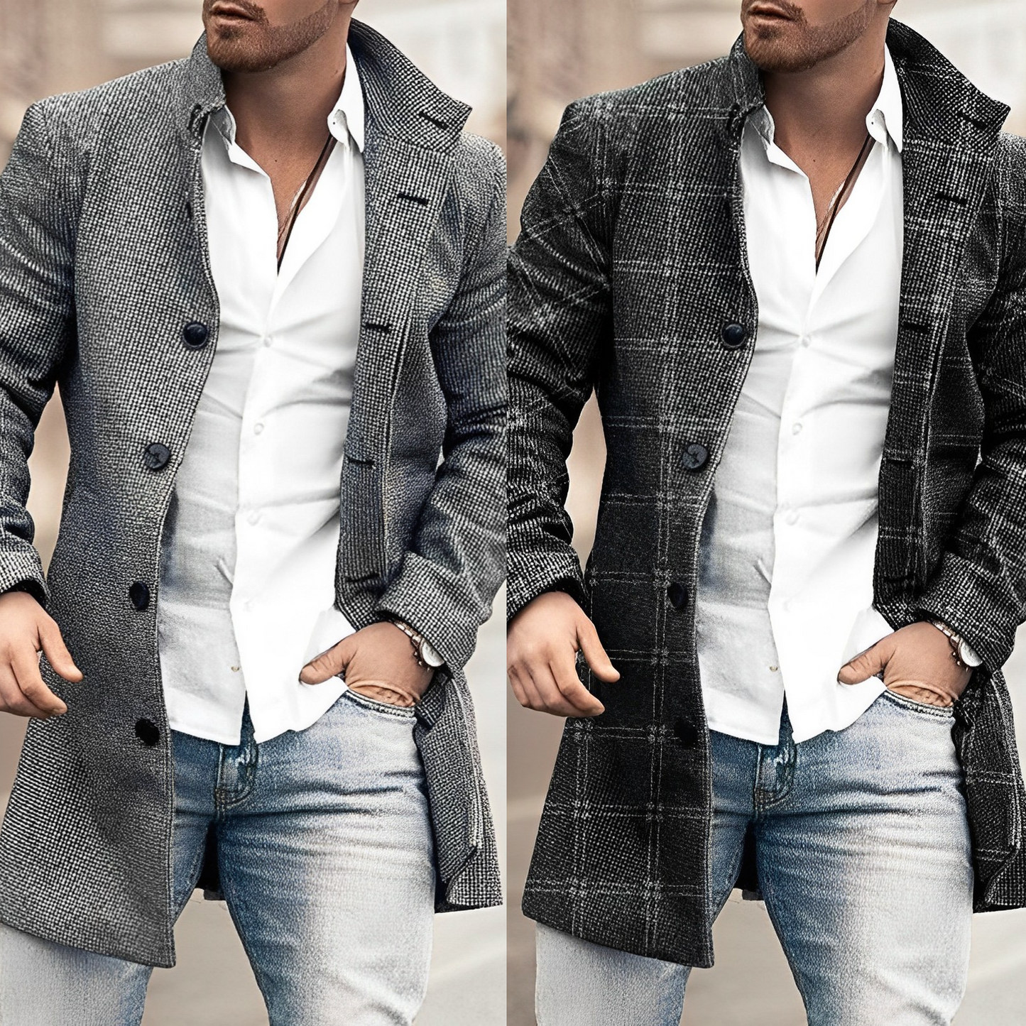 Abrigo de lana para hombre con botones de moda