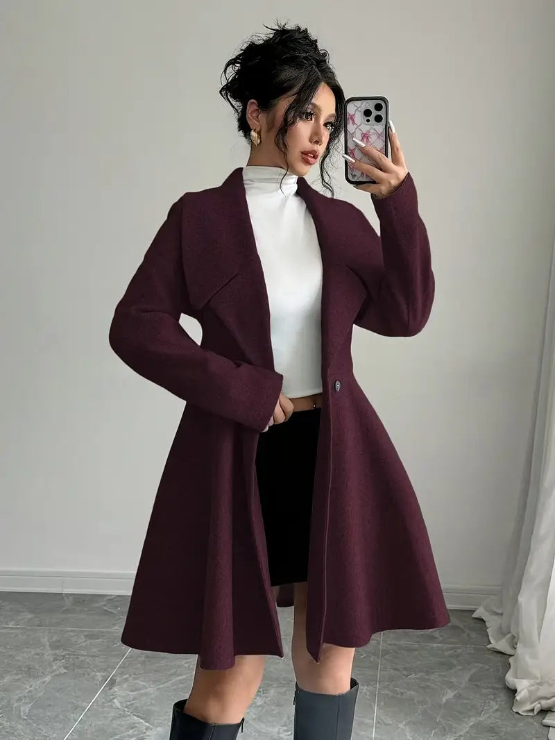 Elegante abrigo cruzado para mujer - cuello alto, mangas largas