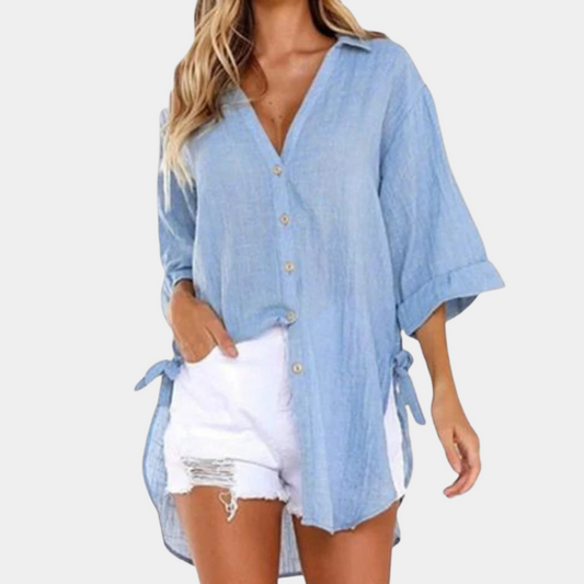 Blusa azul mujer suave transpirable estilo veraniego casual