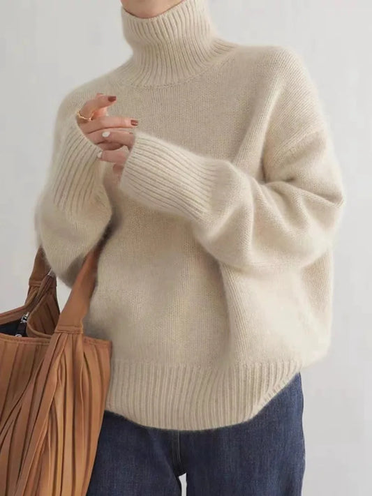Elegante y acogedor jersey de cuello alto en lino