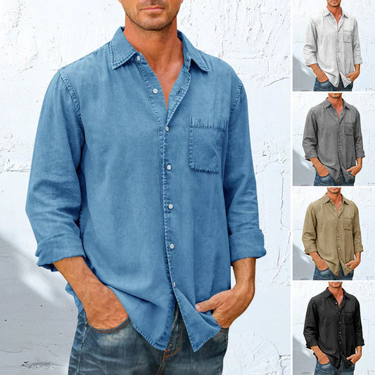 Camisa vaquera de manga larga con botones para hombre