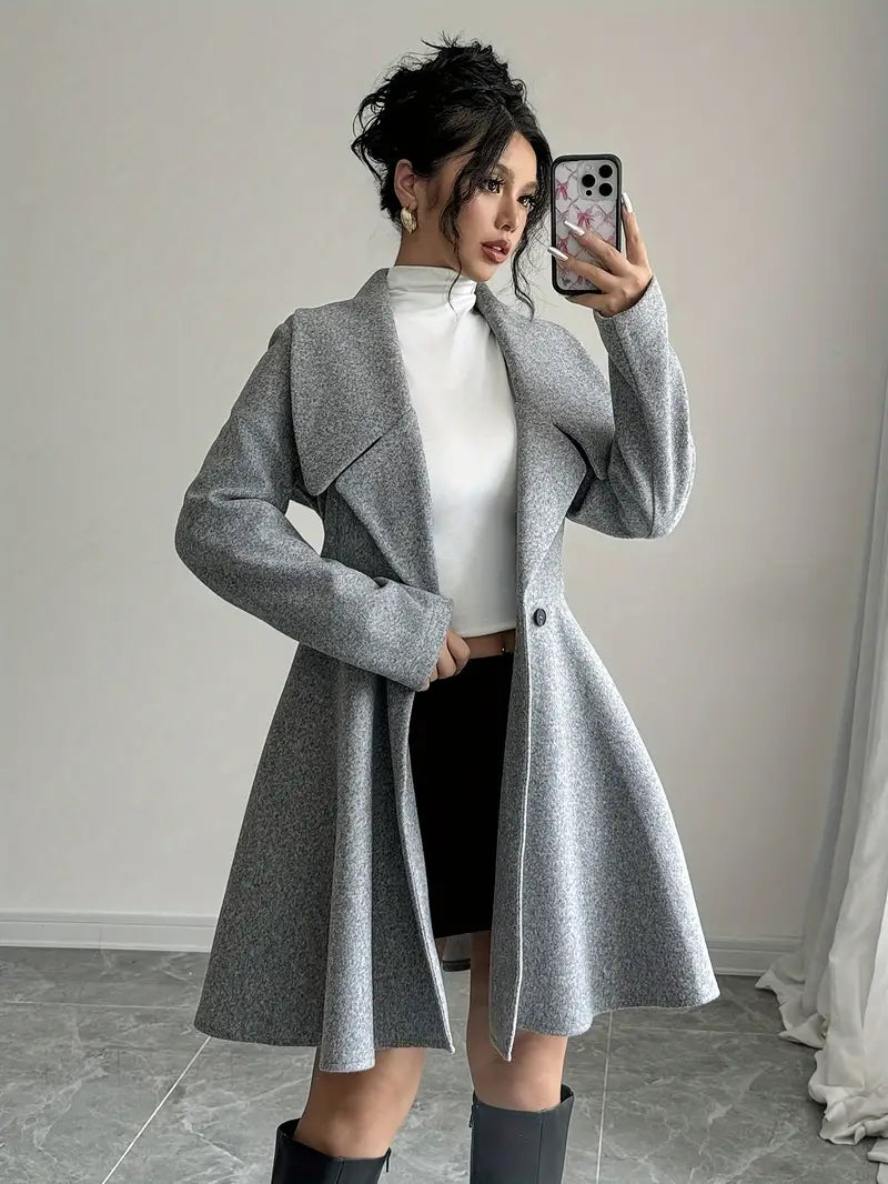 Elegante abrigo cruzado para mujer - cuello alto, mangas largas