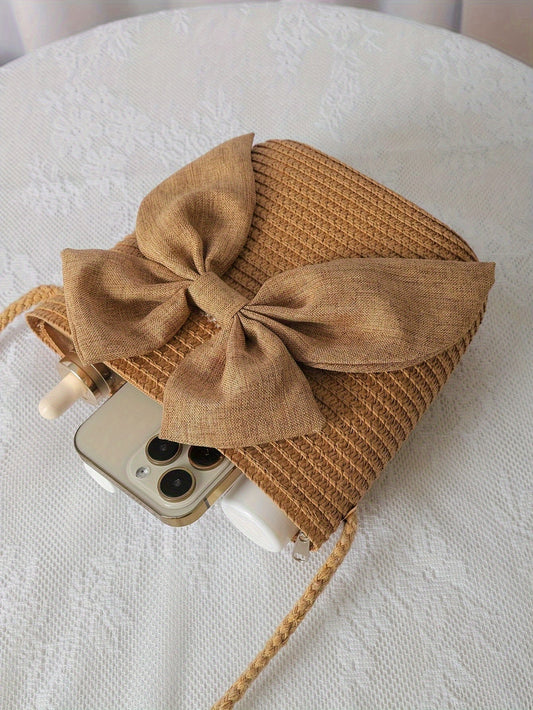 Julia | Bolso cruzado boho de paja con lazo o flor - ¡Perfecto para salidas veraniegas!