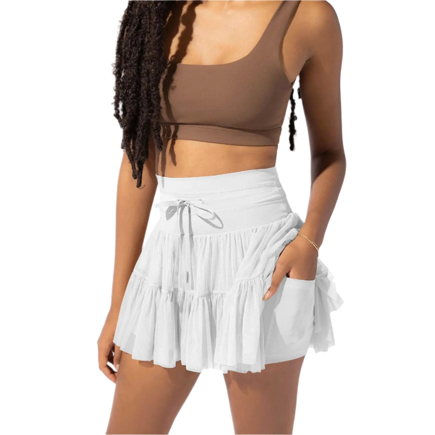 Minifalda mujer cintura alta con pliegues y short integrado
