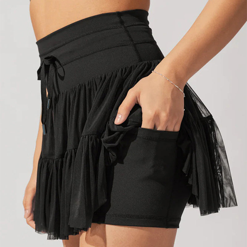Minifalda mujer cintura alta con pliegues y short integrado