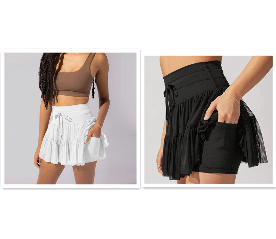 Minifalda mujer cintura alta con pliegues y short integrado