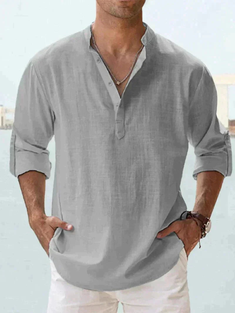 Camisa de verano de hombre en mezcla de lino - manga larga - primavera, verano