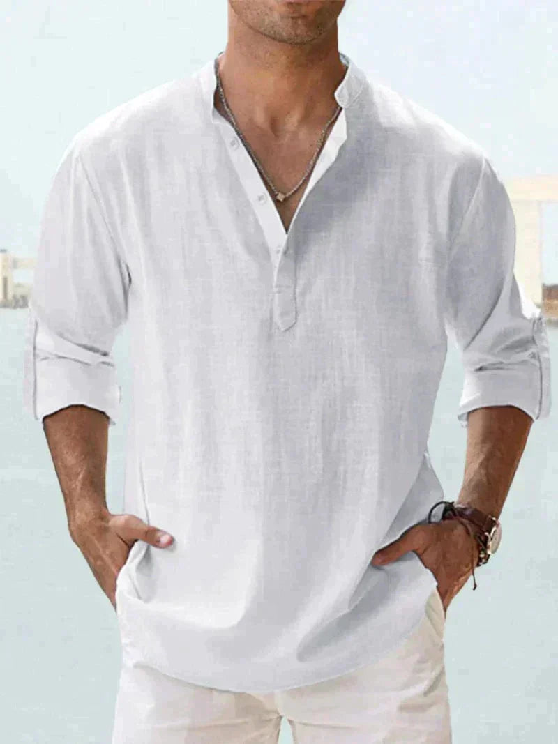 Camisa de verano de hombre en mezcla de lino - manga larga - primavera, verano