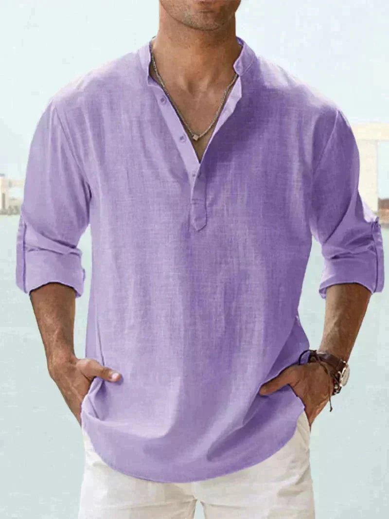 Camisa de verano de hombre en mezcla de lino - manga larga - primavera, verano