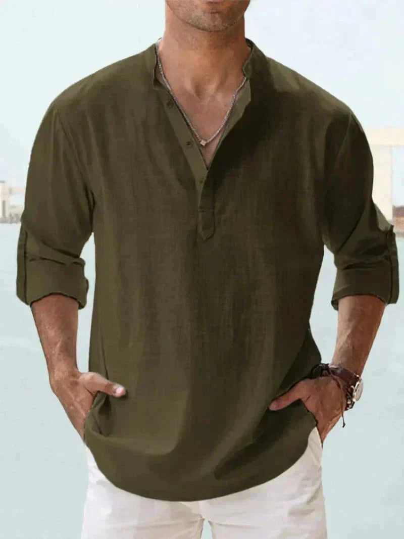 Camisa de verano de hombre en mezcla de lino - manga larga - primavera, verano