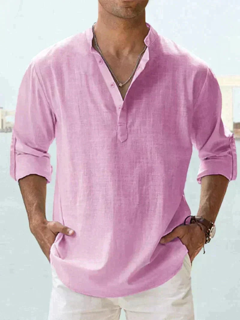 Camisa de verano de hombre en mezcla de lino - manga larga - primavera, verano