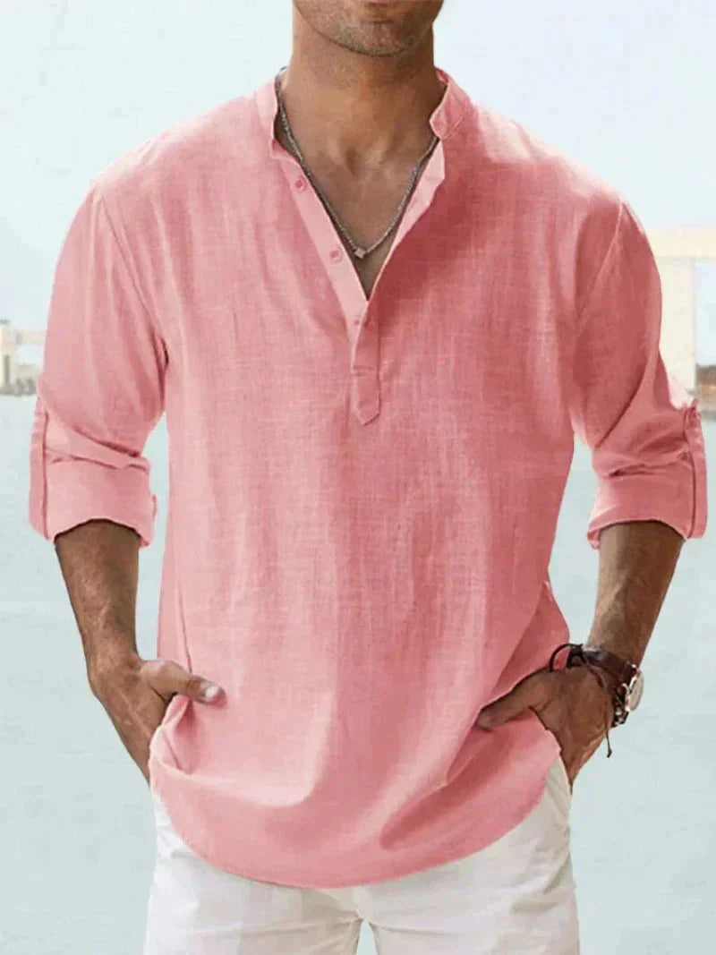 Camisa de verano de hombre en mezcla de lino - manga larga - primavera, verano