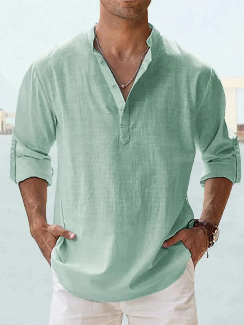 Camisa de verano de hombre en mezcla de lino - manga larga - primavera, verano