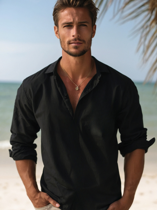 Camisa de verano de hombre en mezcla de lino - manga larga - primavera, verano