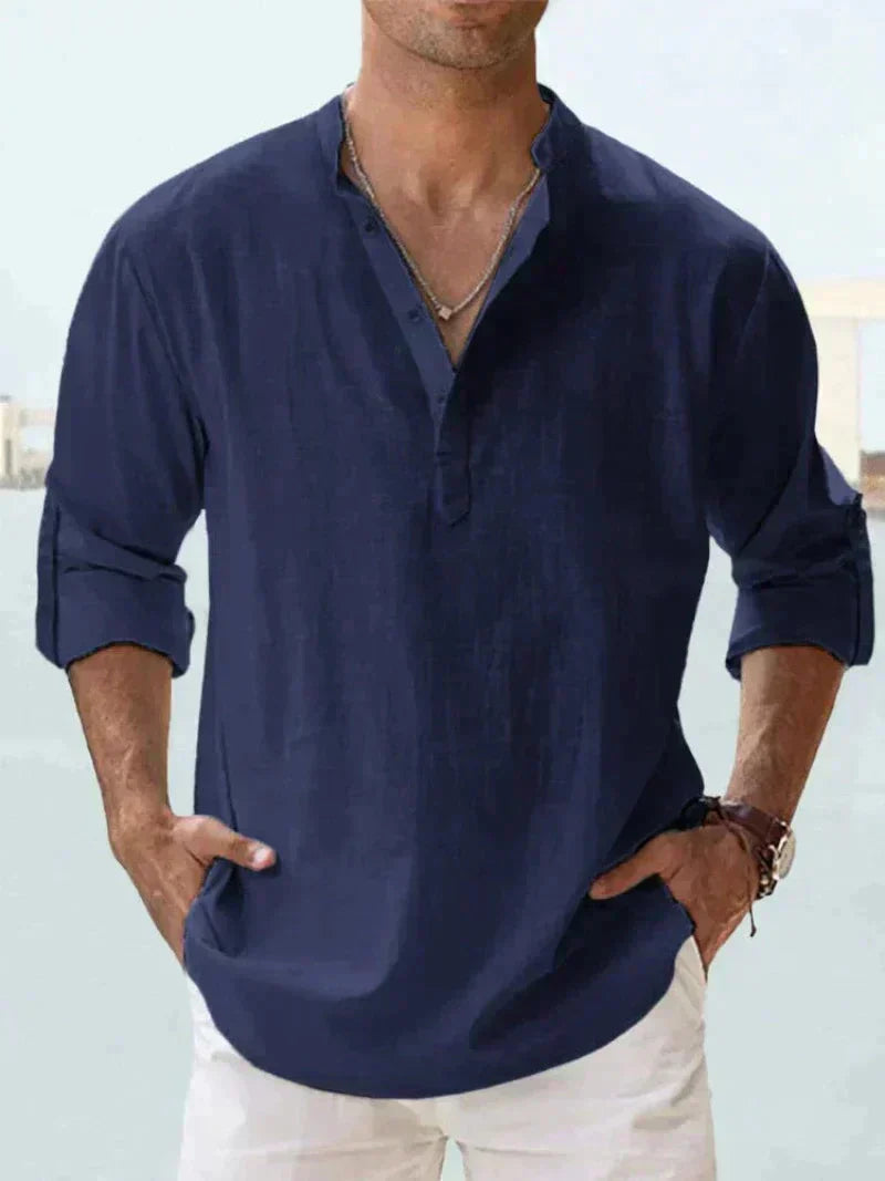 Camisa de verano de hombre en mezcla de lino - manga larga - primavera, verano