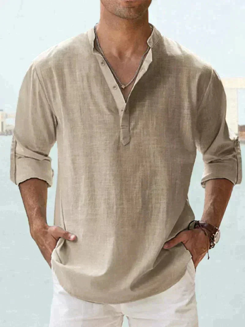 Camisa de verano de hombre en mezcla de lino - manga larga - primavera, verano