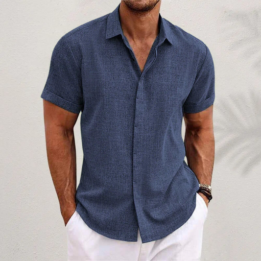 Camisa lino hombre manga corta verano estilo casual transpirable