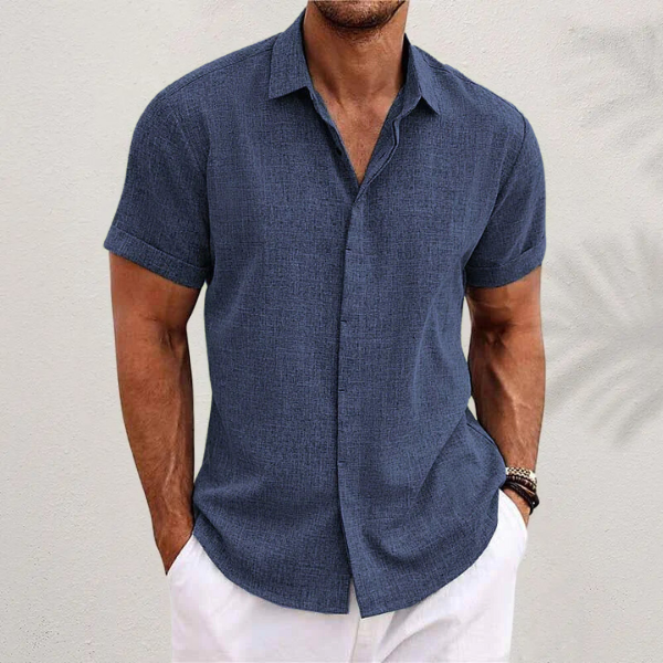 Camisa lino hombre manga corta verano estilo casual transpirable