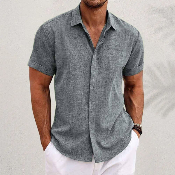 Camisa lino hombre manga corta verano estilo casual transpirable
