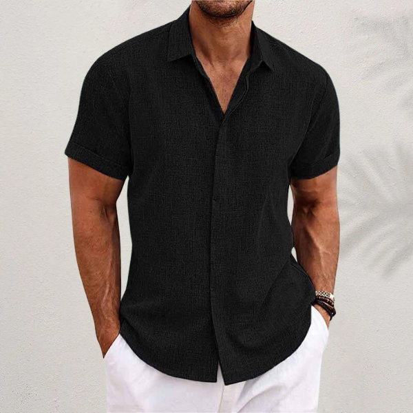 Camisa lino hombre manga corta verano estilo casual transpirable