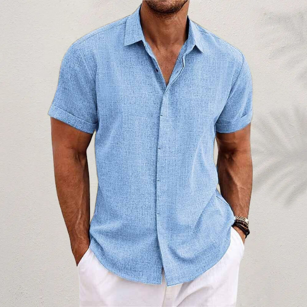 Camisa lino hombre manga corta verano estilo casual transpirable