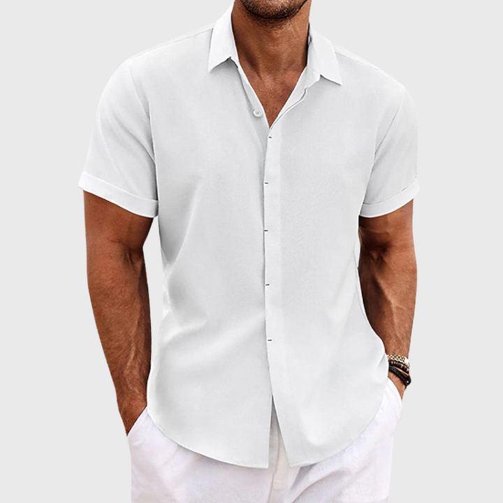 Camisa lino hombre manga corta verano estilo casual transpirable