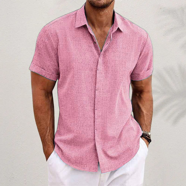 Camisa lino hombre manga corta verano estilo casual transpirable