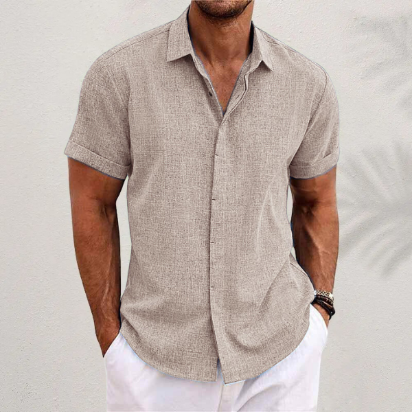 Camisa lino hombre manga corta verano estilo casual transpirable