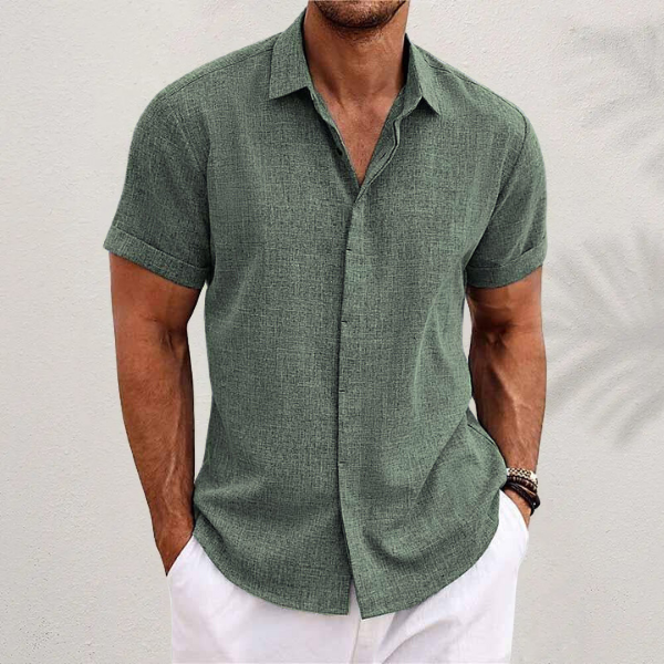 Camisa lino hombre manga corta verano estilo casual transpirable