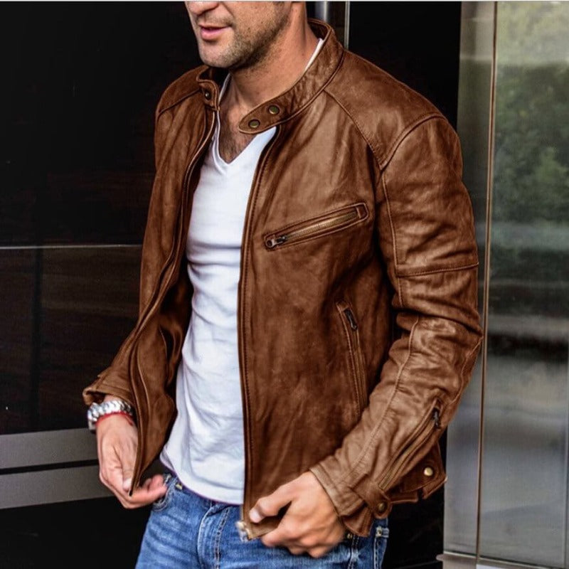 Chaqueta de piel para hombre, versátil y resistente a la intemperie