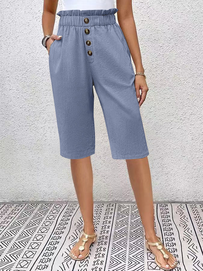 Bermudas de mujer - Corte holgado - Cintura elástica - Botones en la parte delantera - Material ligero