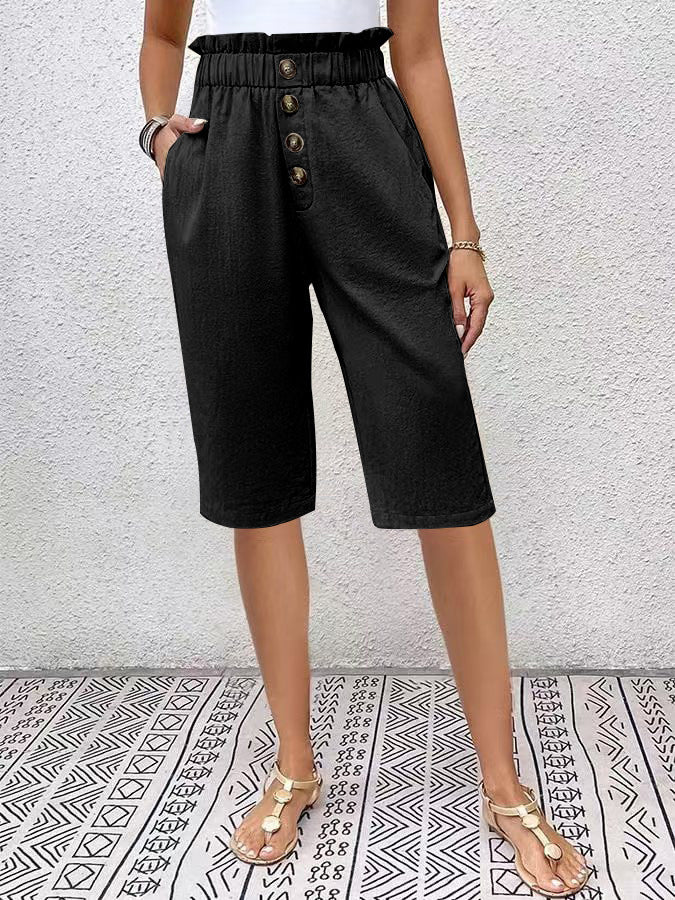 Bermudas de mujer - Corte holgado - Cintura elástica - Botones en la parte delantera - Material ligero