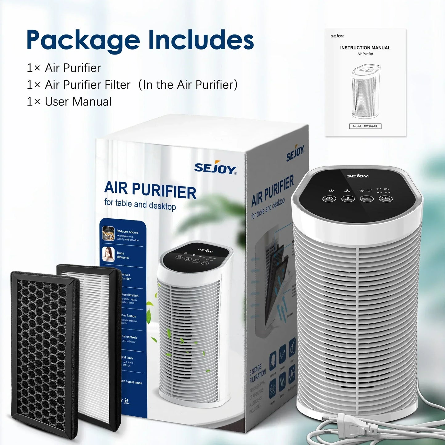 Purificador de aire HEPA con ionizador - Sistema de filtro de 3 etapas contra polen, alérgenos y olores