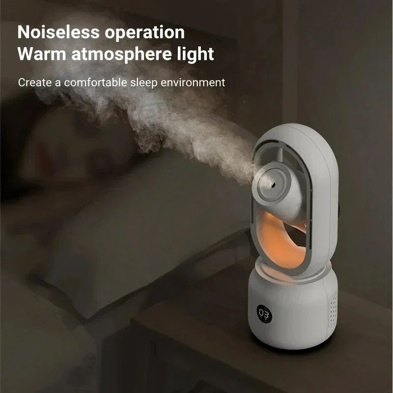 Ventilador sin aspas con luz nocturna y función de rociado - silencioso y portátil para el dormitorio y la oficina
