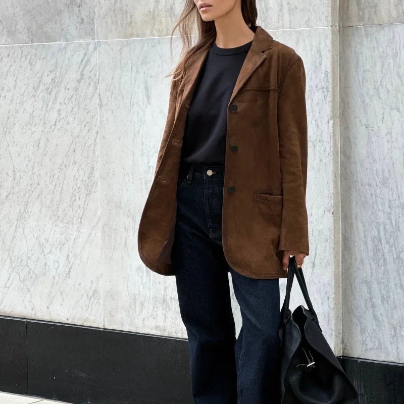 Chaqueta de ante para mujer con corte holgado