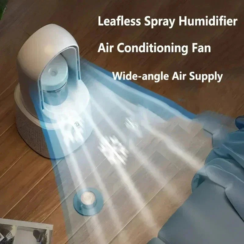 Ventilador de habitación sin aspas con refrigeración por pulverización y luz nocturna - Miniventilador silencioso para dormir mejor en verano