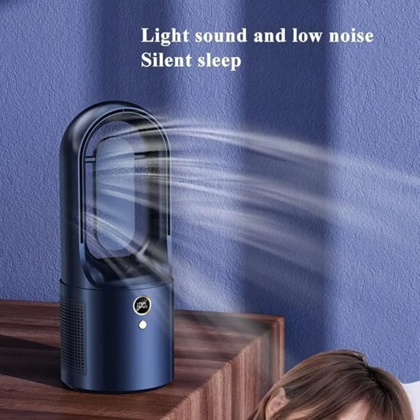 Ventilador de mesa sin aspas con LED y USB - Silencioso, seguro e inalámbrico
