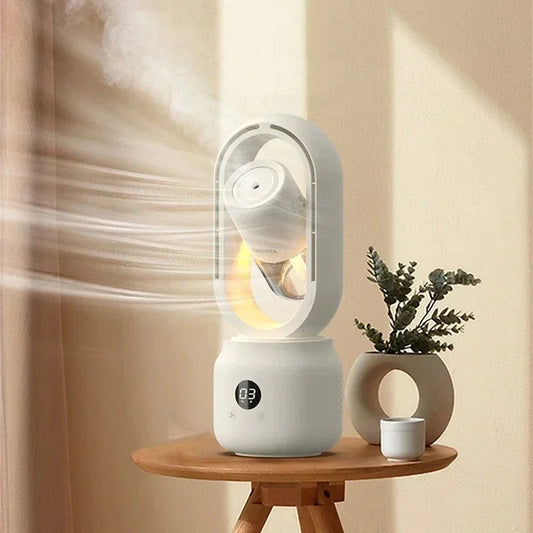 Ventilador sin aspas con luz nocturna y función de rociado - silencioso y portátil para el dormitorio y la oficina