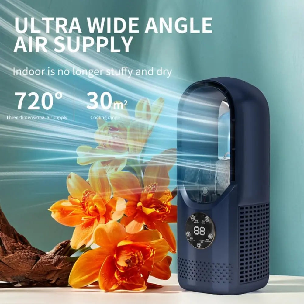 Ventilador sin aspas con humidificador y luz RGB - Silencioso e inalámbrico para casa y de viaje