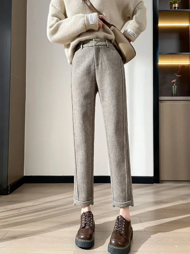 Tweed - Pantalón lápiz de lana de talle alto