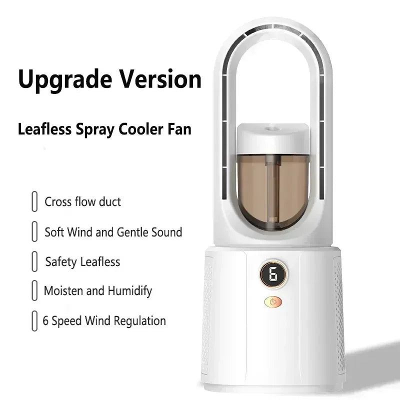 Ventilador de habitación sin aspas con refrigeración por pulverización y luz nocturna - Miniventilador silencioso para dormir mejor en verano