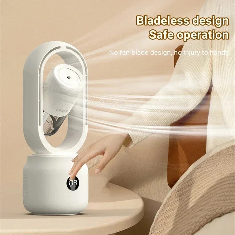 Ventilador sin aspas con luz nocturna y función de rociado - silencioso y portátil para el dormitorio y la oficina