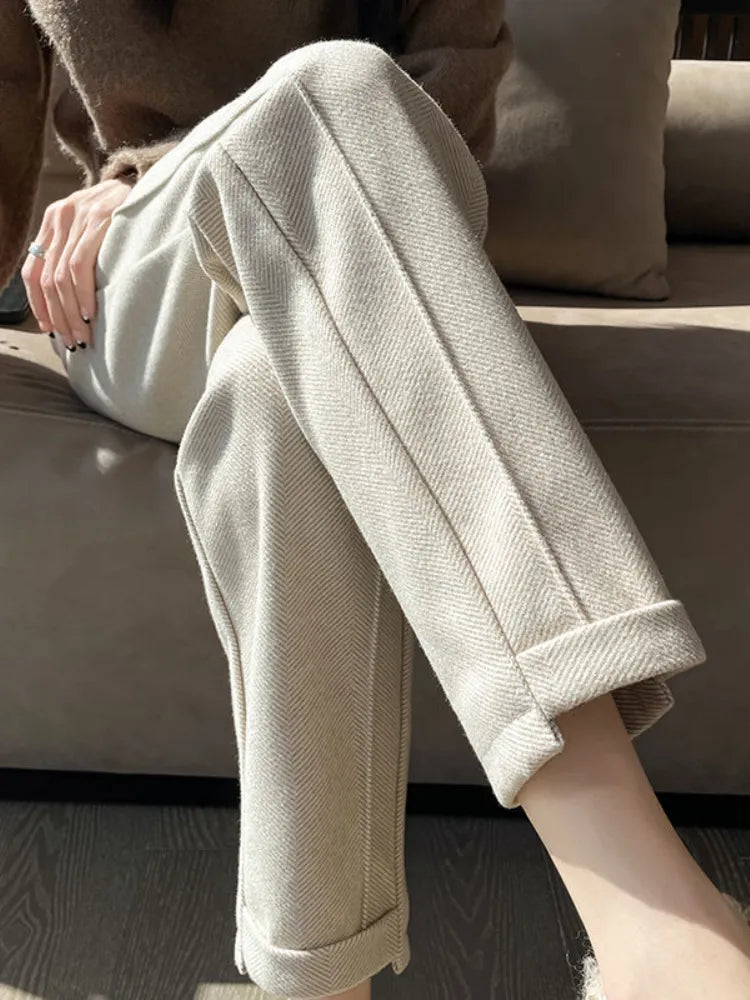 Tweed - Pantalón lápiz de lana de talle alto