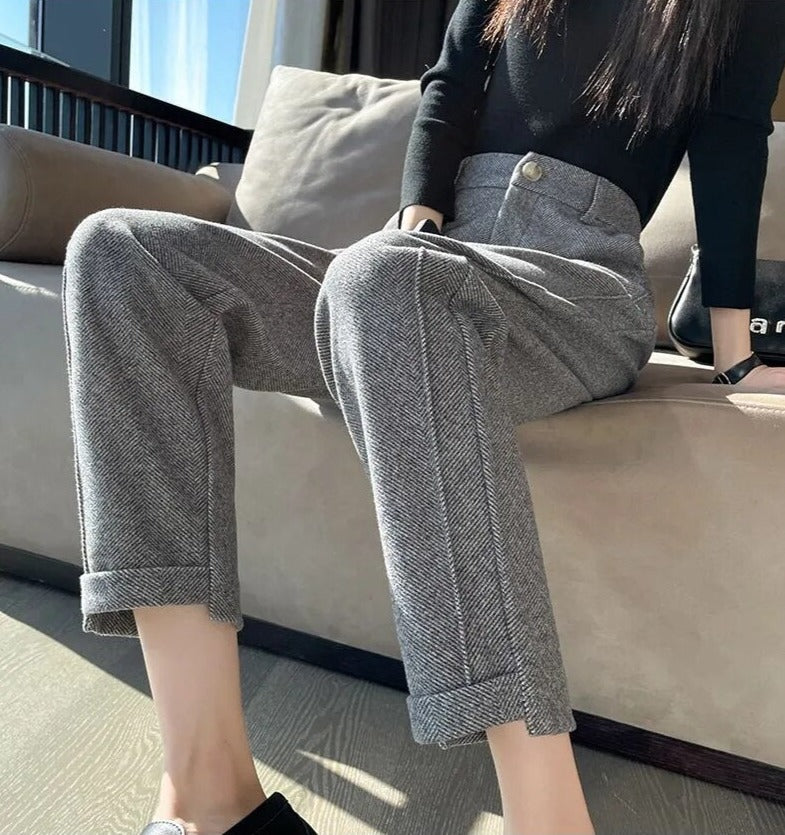 Tweed - Pantalón lápiz de lana de talle alto
