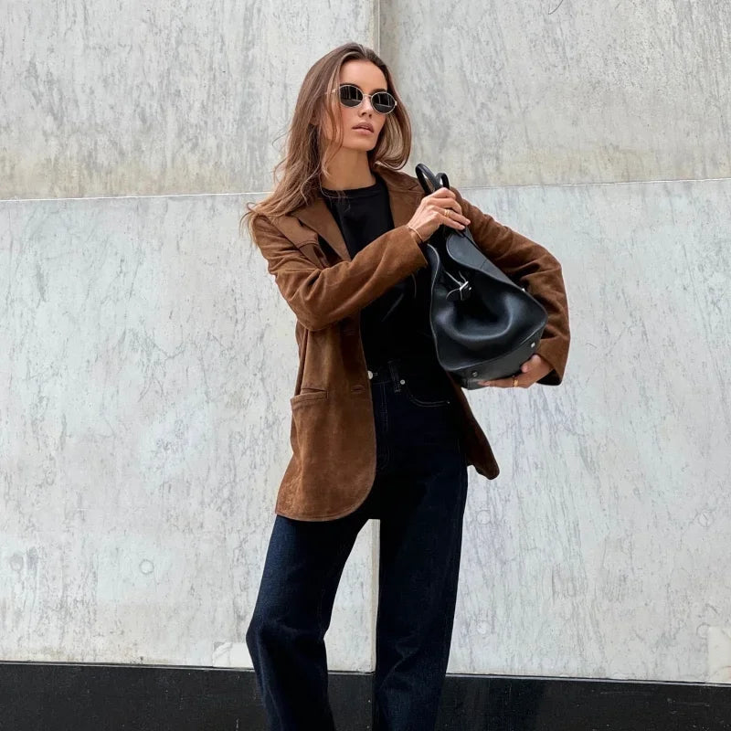 Chaqueta de ante para mujer con corte holgado