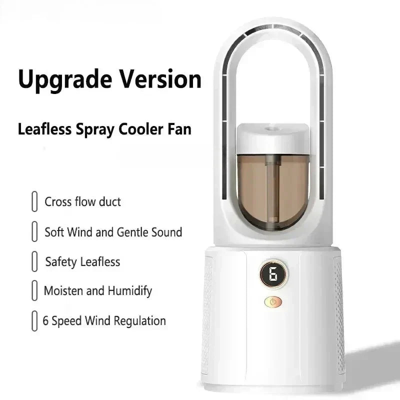 Ventilador de habitación sin aspas con refrigeración por pulverización y luz nocturna - Miniventilador silencioso para dormir mejor en verano